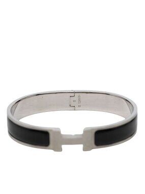 Hermes Clic H HH T5 XL Enamel Bracelet Bangle Silver Black Metal